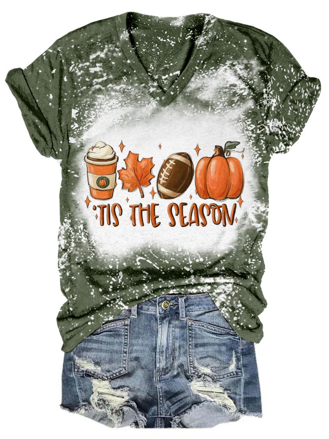 Tis' The Season Football Tie Dye V Neck T-Shirt