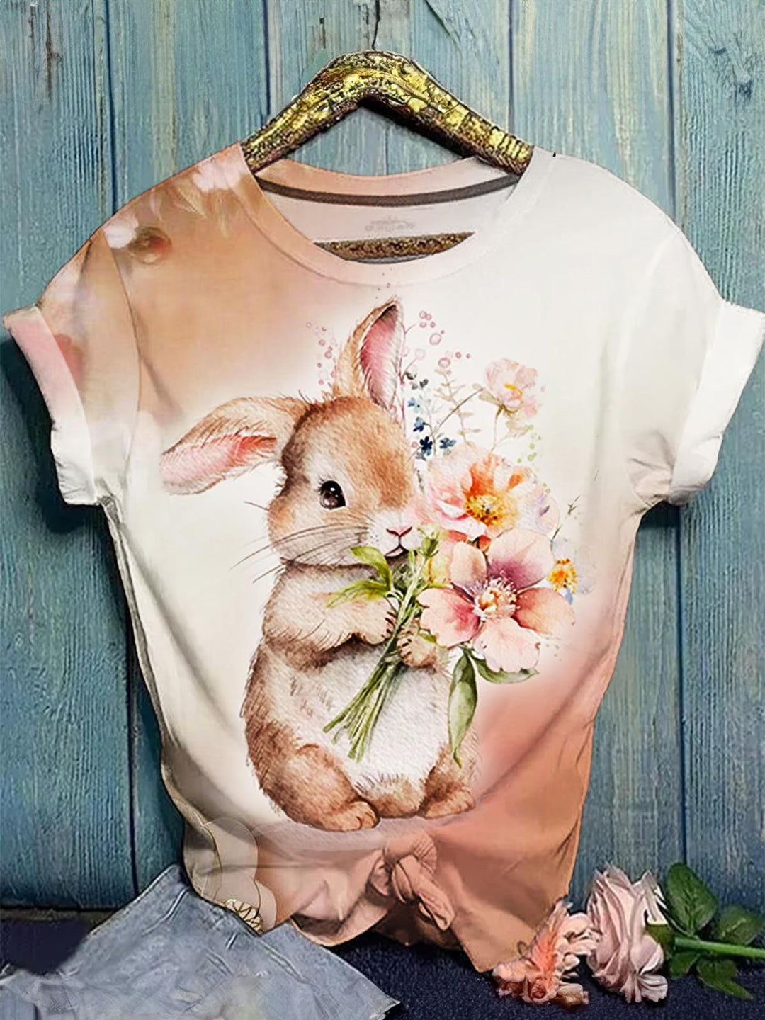Women's Spring Easter Bunny Print Casual Top