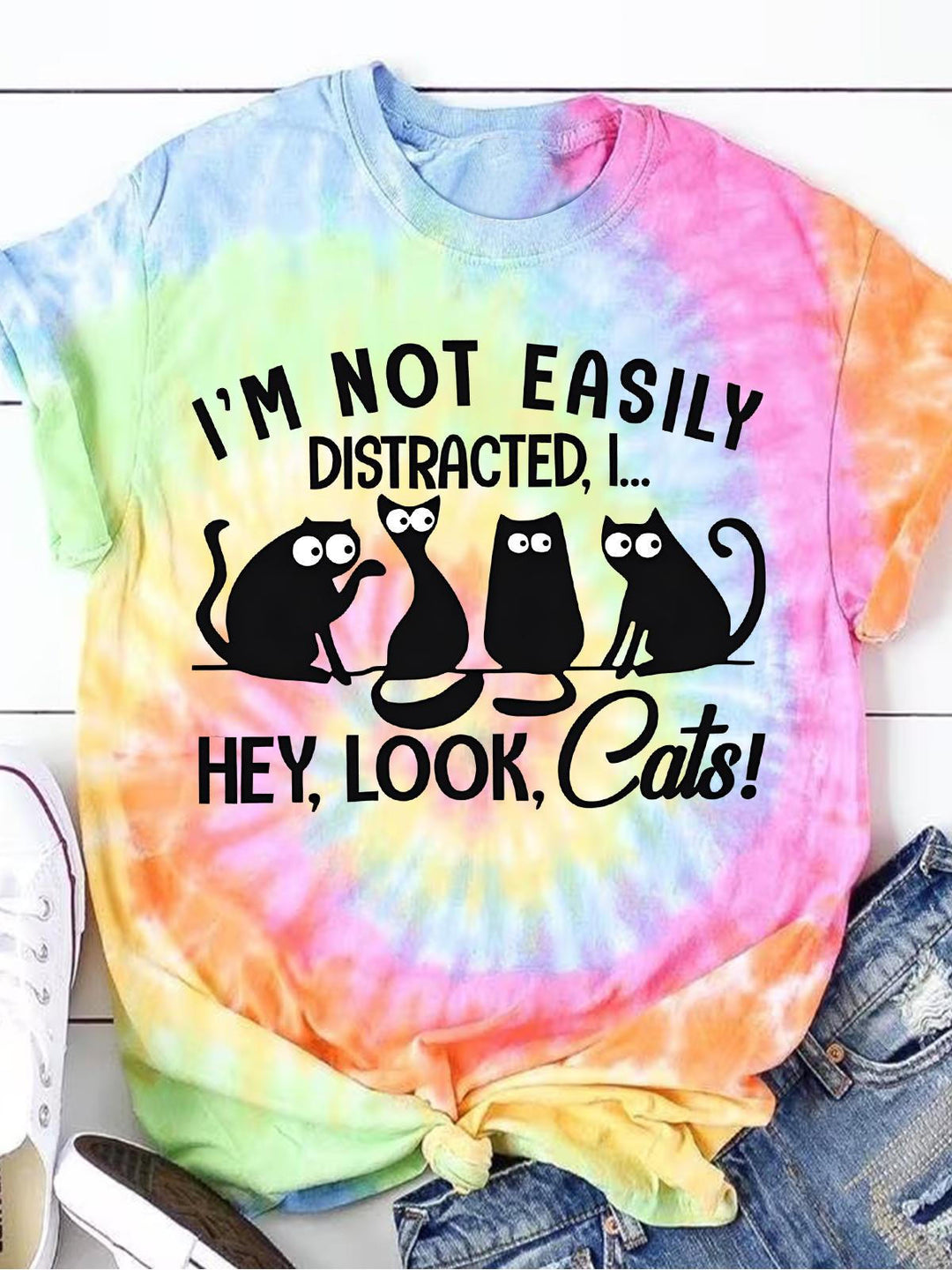 I'm Not Easily Distracked Rainbow Tie Dye T-shirt