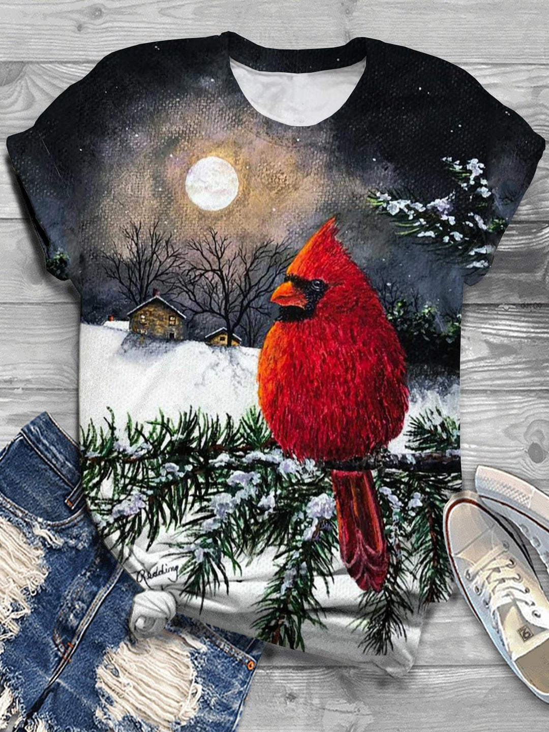 Moonlight Cardinal Crew Neck T-shirt