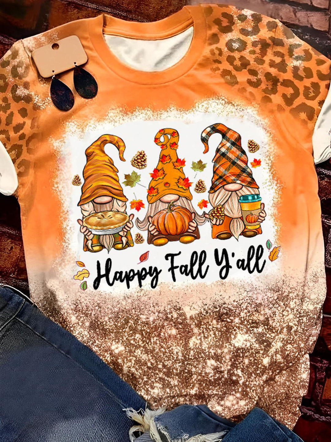 Happy Fall Y'all Gnomes Leopard Print T-Shirt