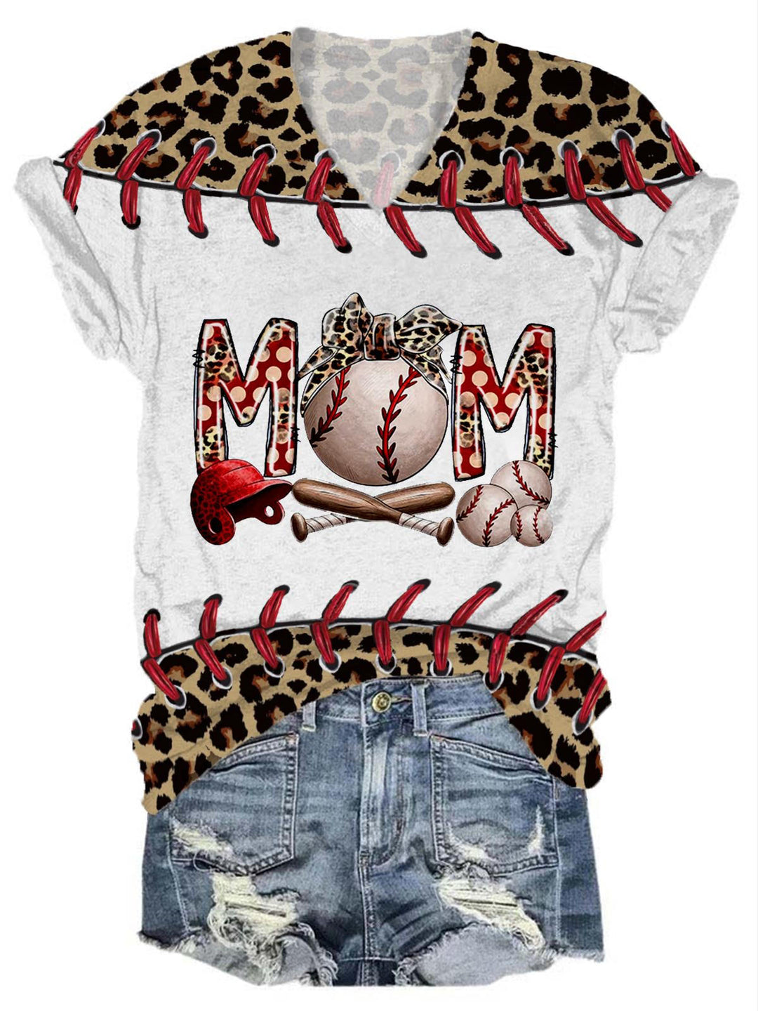 Mom Baseball Leopard T-Shirt