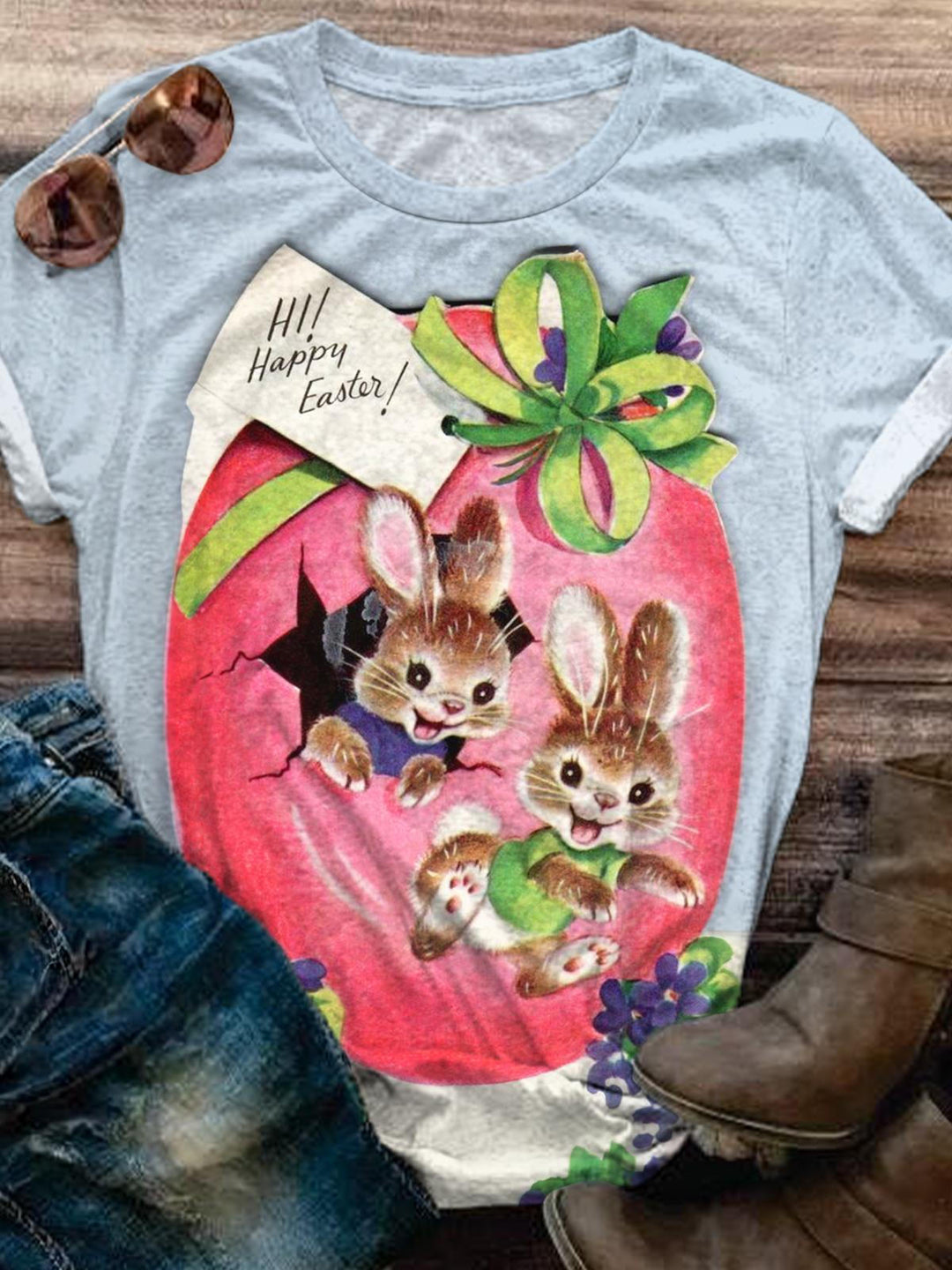 Vintage Happy Easter Crew Neck T-shirt