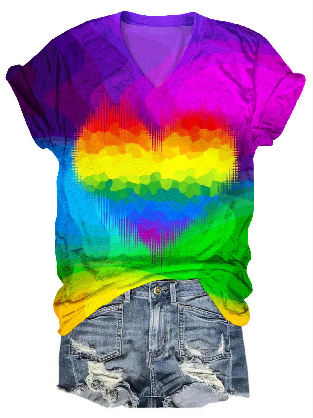 Colorful Hearts V Neck T-Shirt