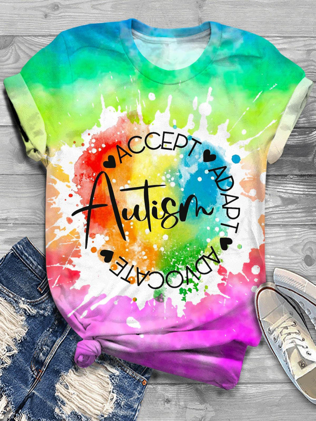 Autism Rainbow Tie Dye Crew Neck T-shirt