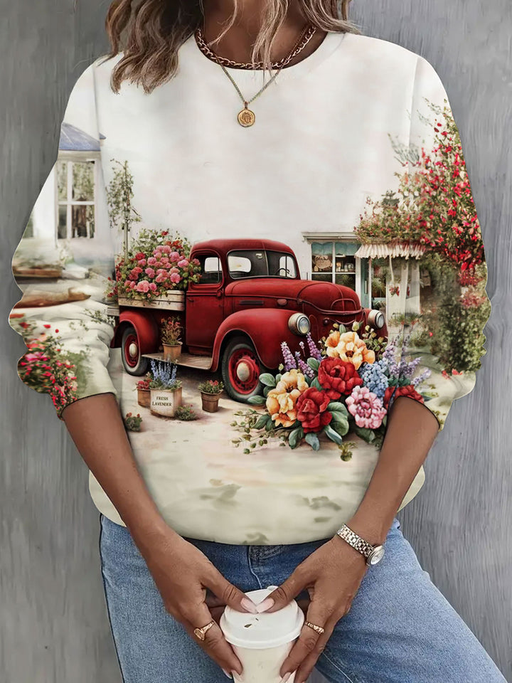 Women's Trucker Floral Print Long Sleeve Top