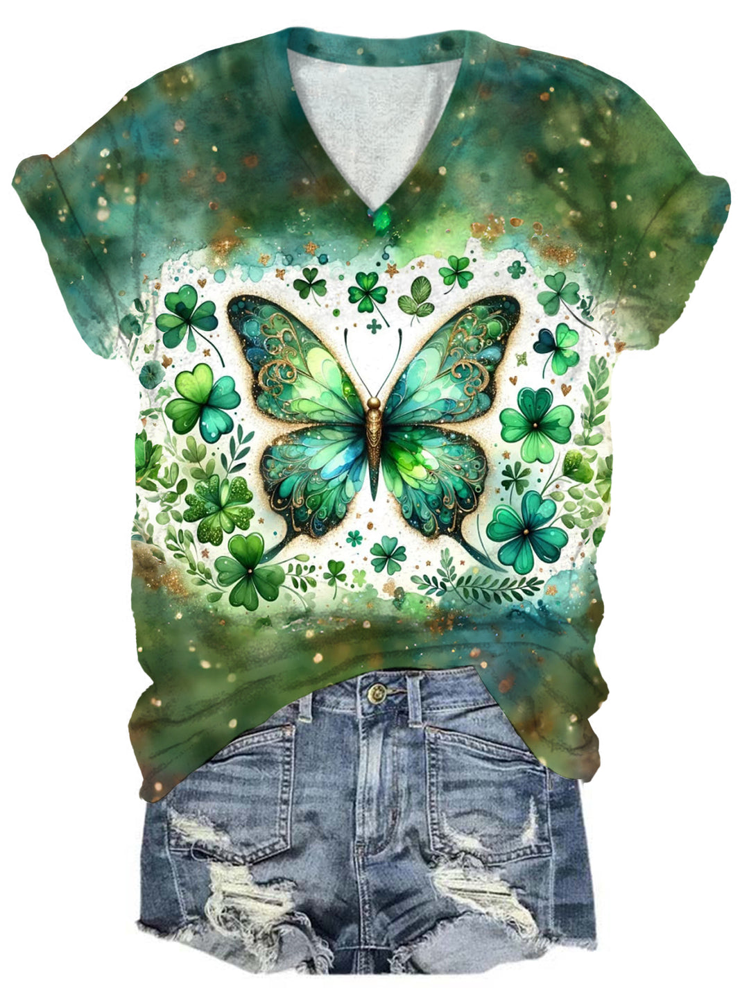 St. Patrick Butterfly V-Neck T-Shirt