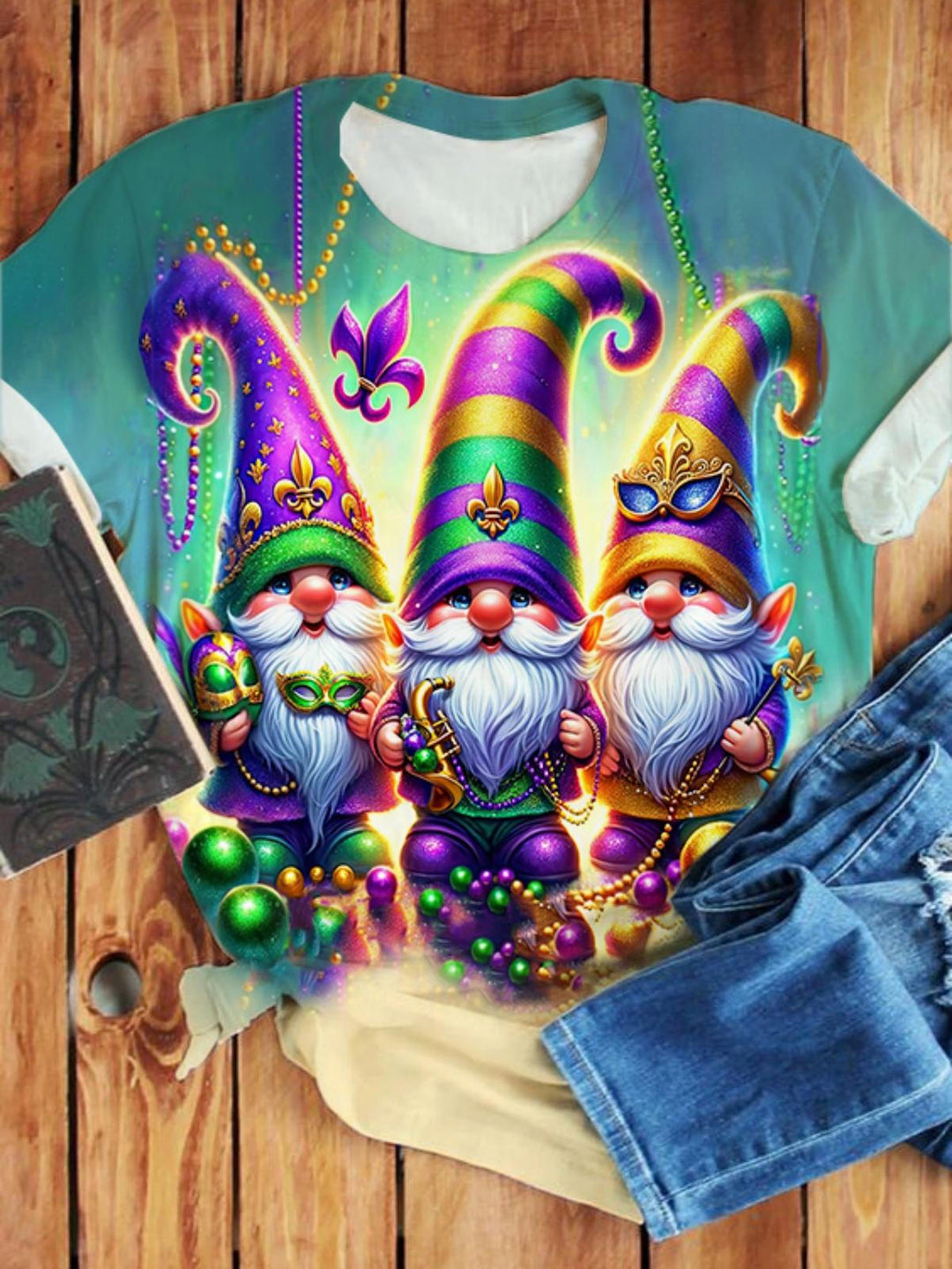 Mardi Gras With My Gnomies Crew Neck T-shirt