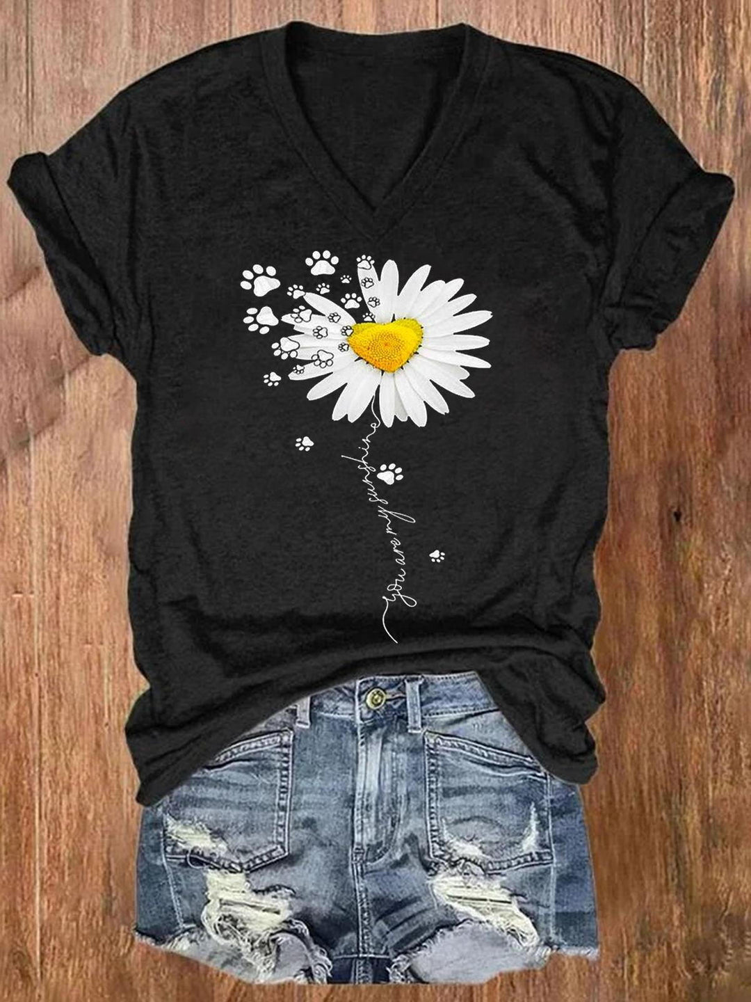 Little Daisy Dog Paw V Neck T-Shirt