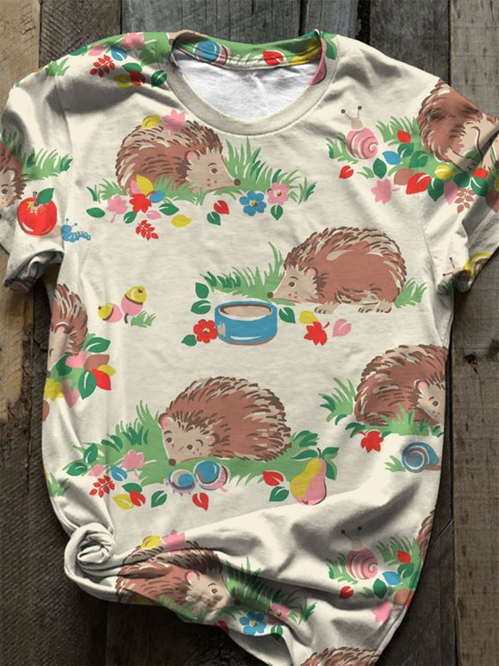 Retro Hedgehog Print Crew Neck T-Shirt