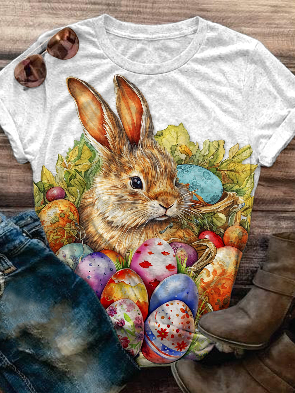 Easter Day Rabbit Crew Neck T-shirt