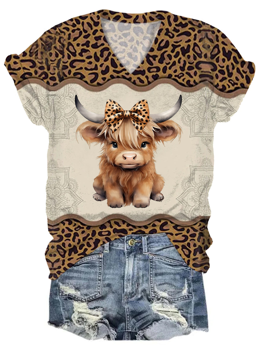 Leopard Highland Cow Print Casual Top