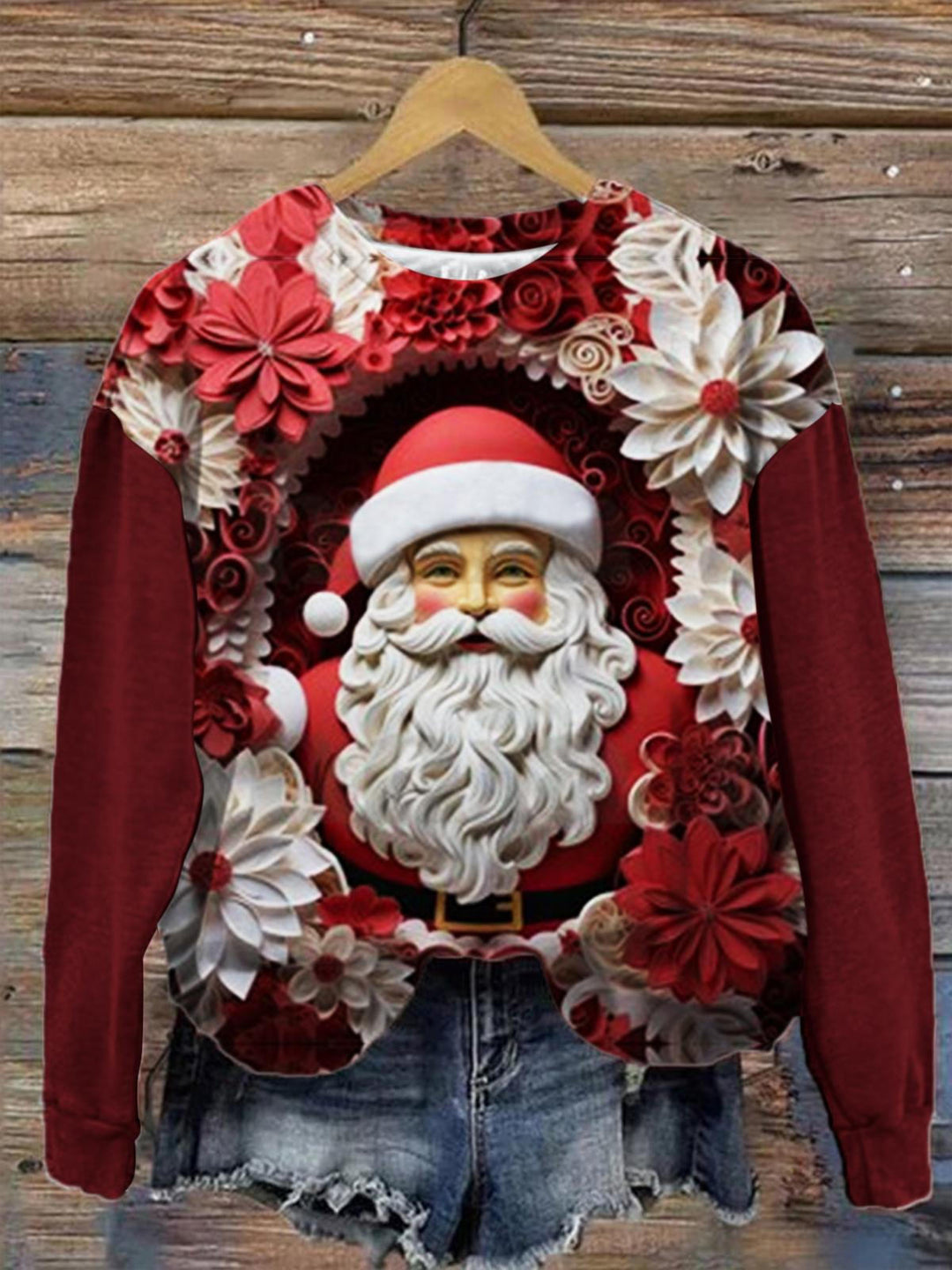 Women's 3D Christmas Santa Print Top