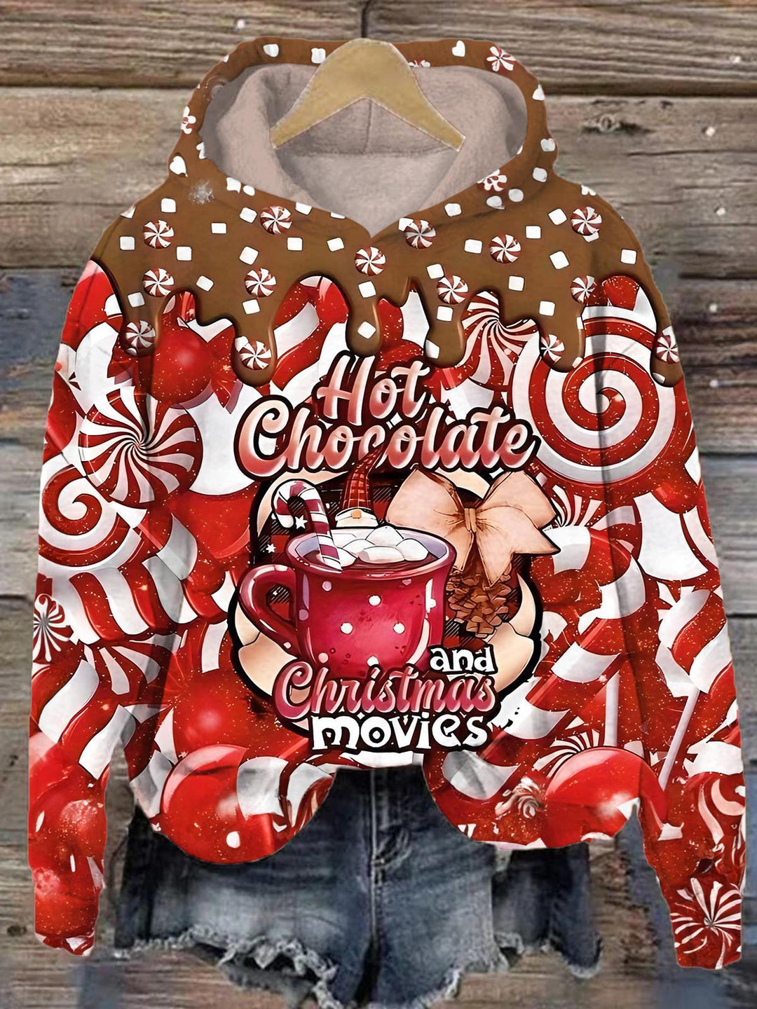 Hot Chocolate And Christmas Movie Long Sleeve Hoodie