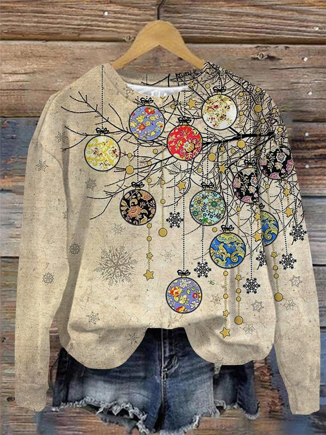 Christmas Lamp Round Neck Long Sleeve Top