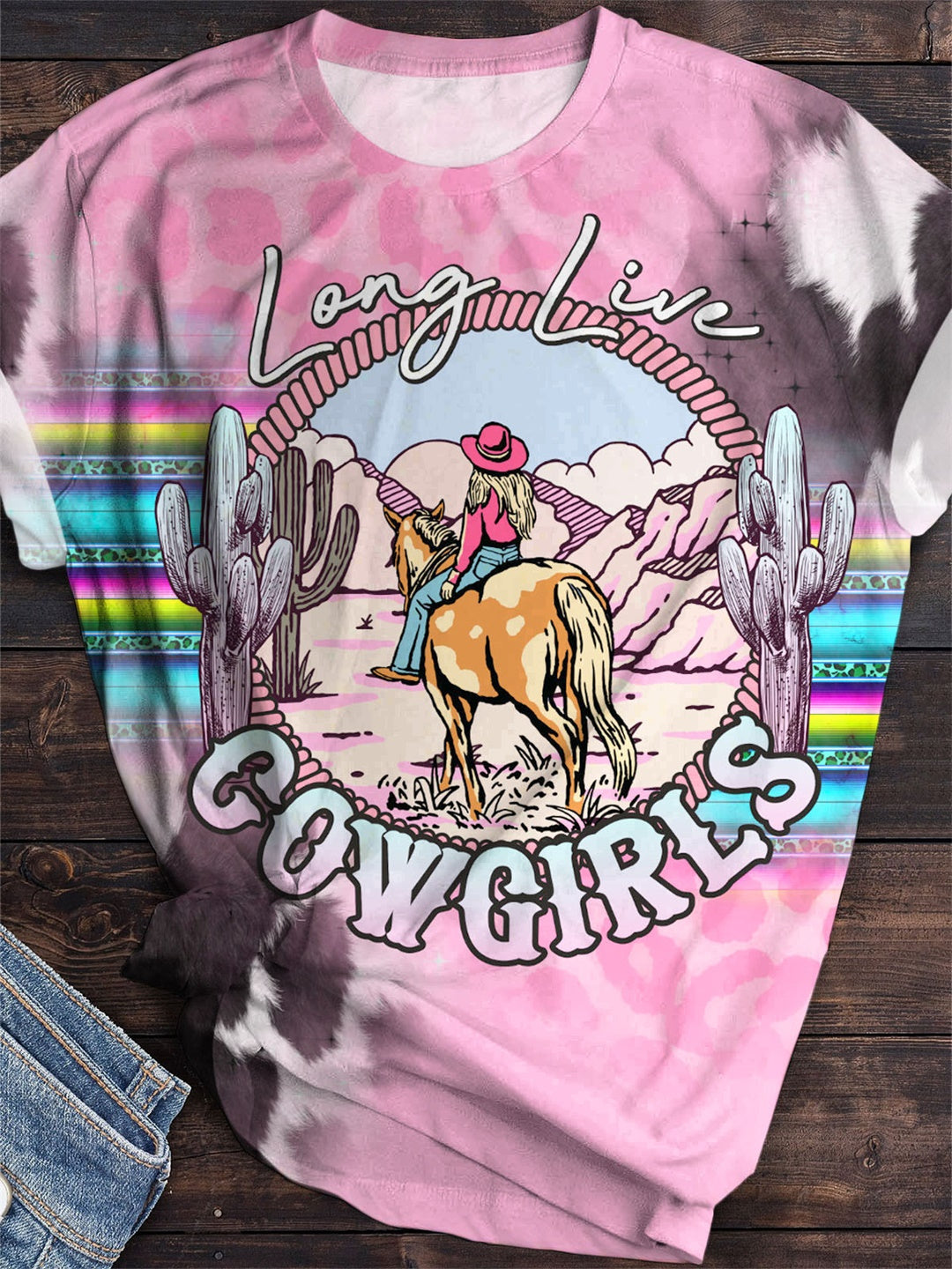 Long Live Cowgirls Print Crew Neck T-Shirt