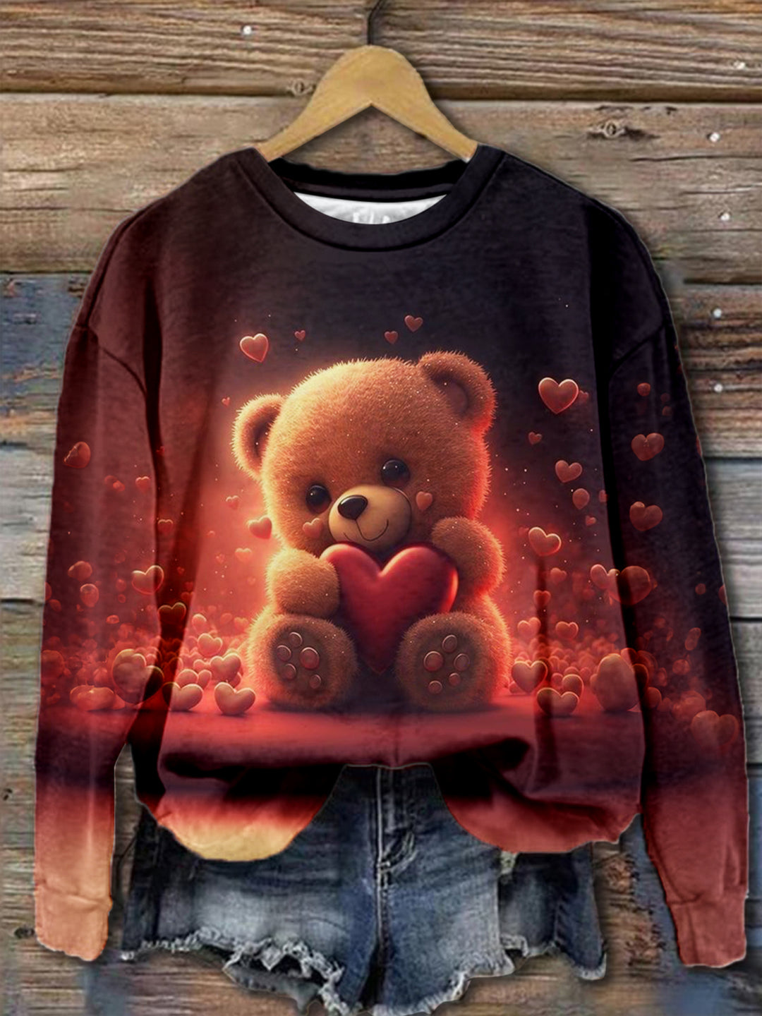 Cute Heart Toy Bear Long Sleeve Top