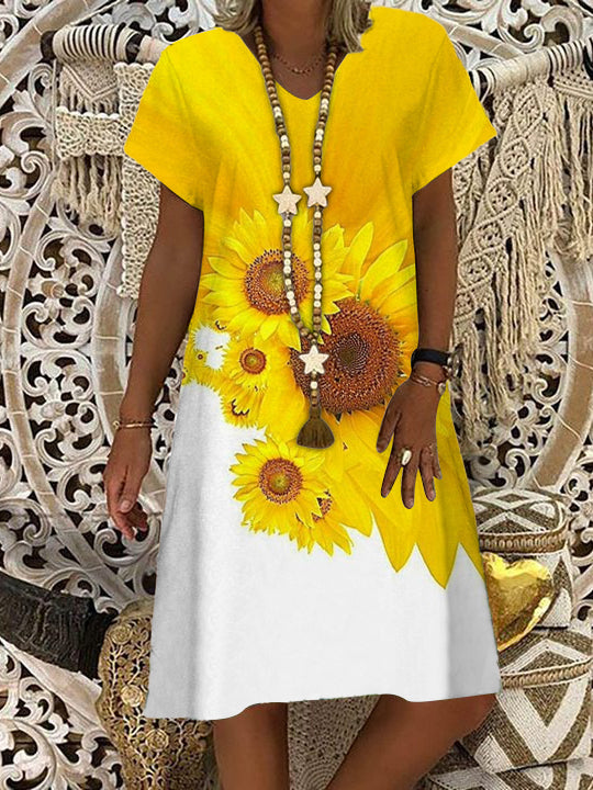 Sunflower V Neck Short Sleeve Dress