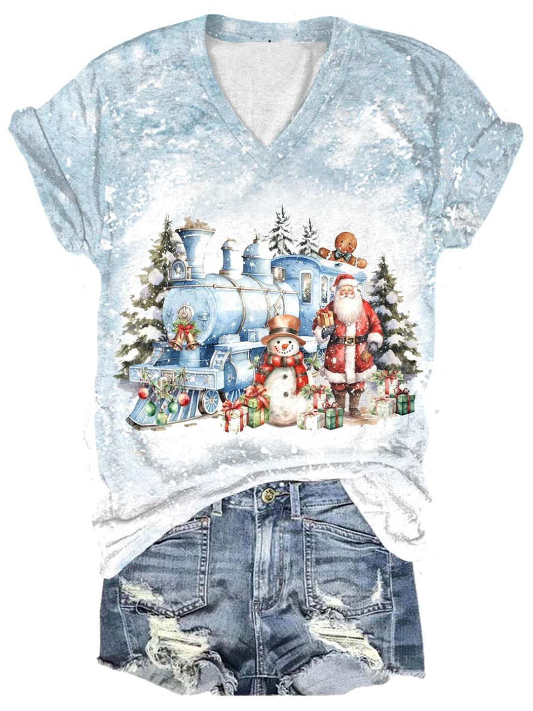 North Pole Christmas Train V-Neck T-Shirt