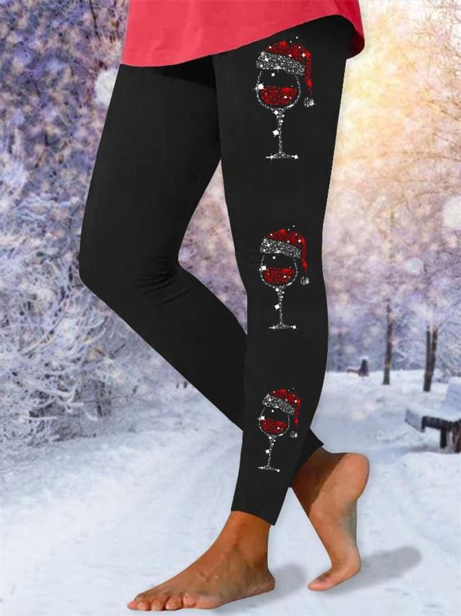 Christmas Wine Glass Print Leggings