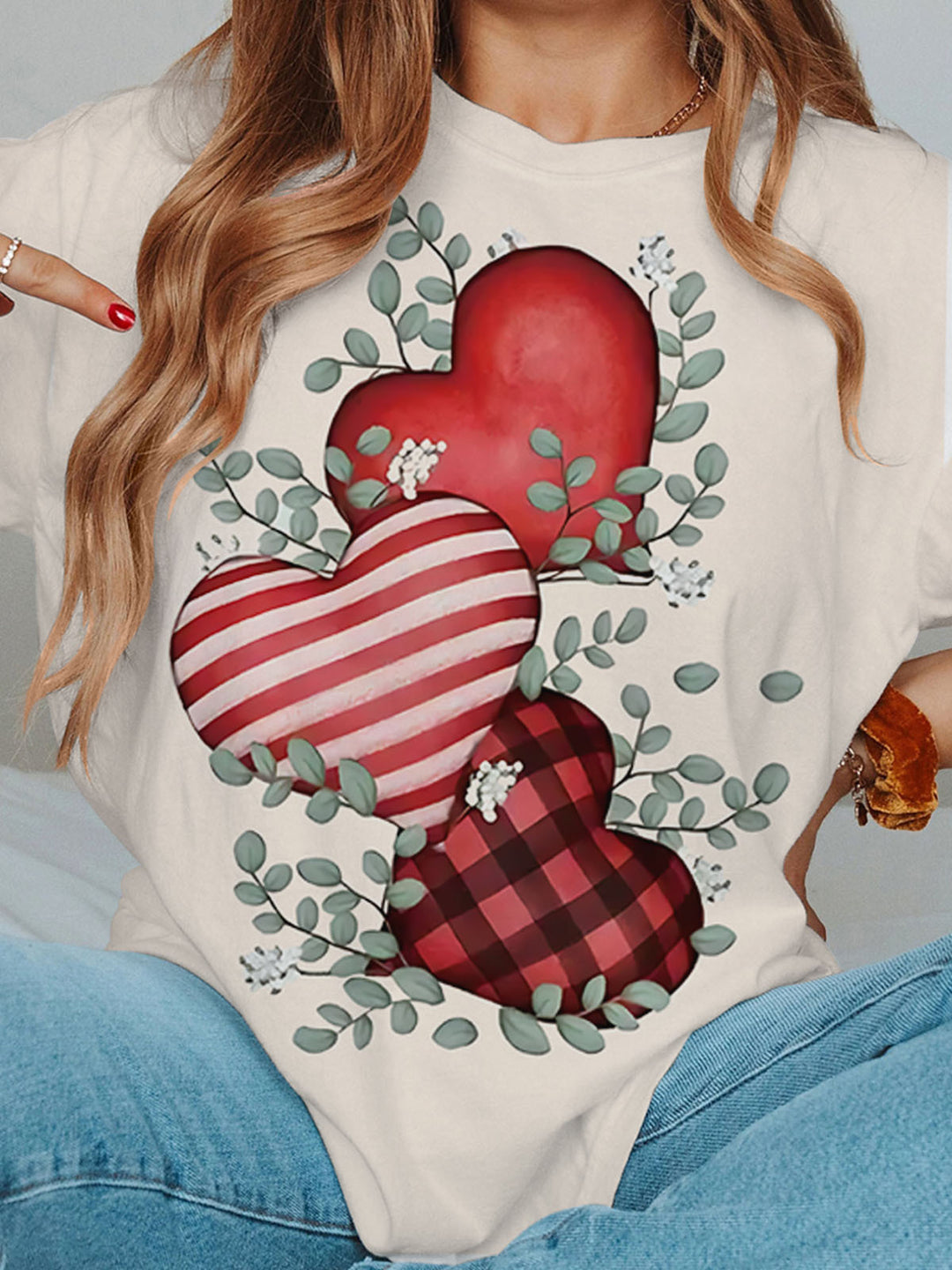 Valentine's Day Love Print Crew Neck T-shirt