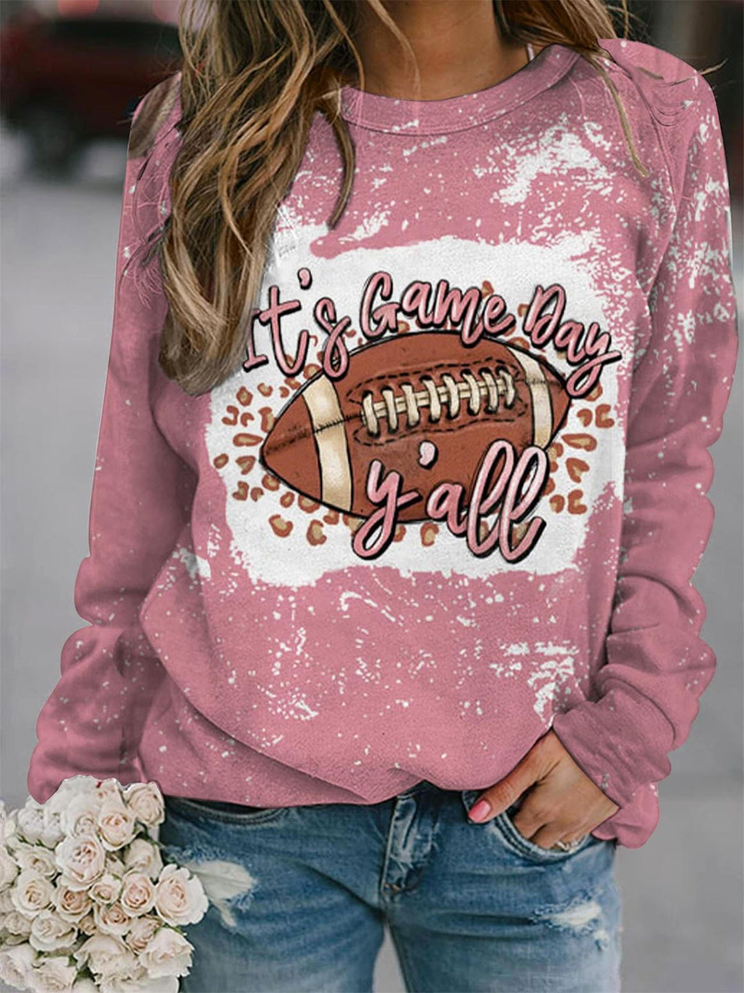 Its Game Day Yall Football Print Crew Neck Top