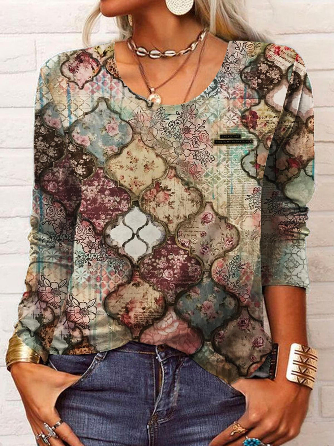 Women's Retro Floral Print Casual Top