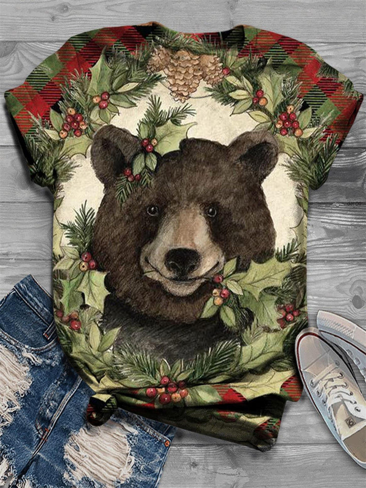 Christmas Cute Bear Round Neck T-Shirt