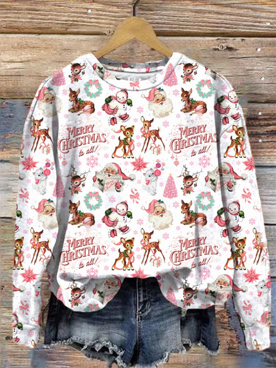 Santa Claus Print Vintage Elegant Lapel V-Neck Button Up Long Sleeve Top main image 0