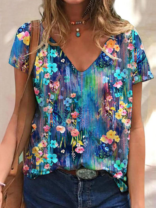 POL Floral V-Neck Long Sleeve T-Shirt