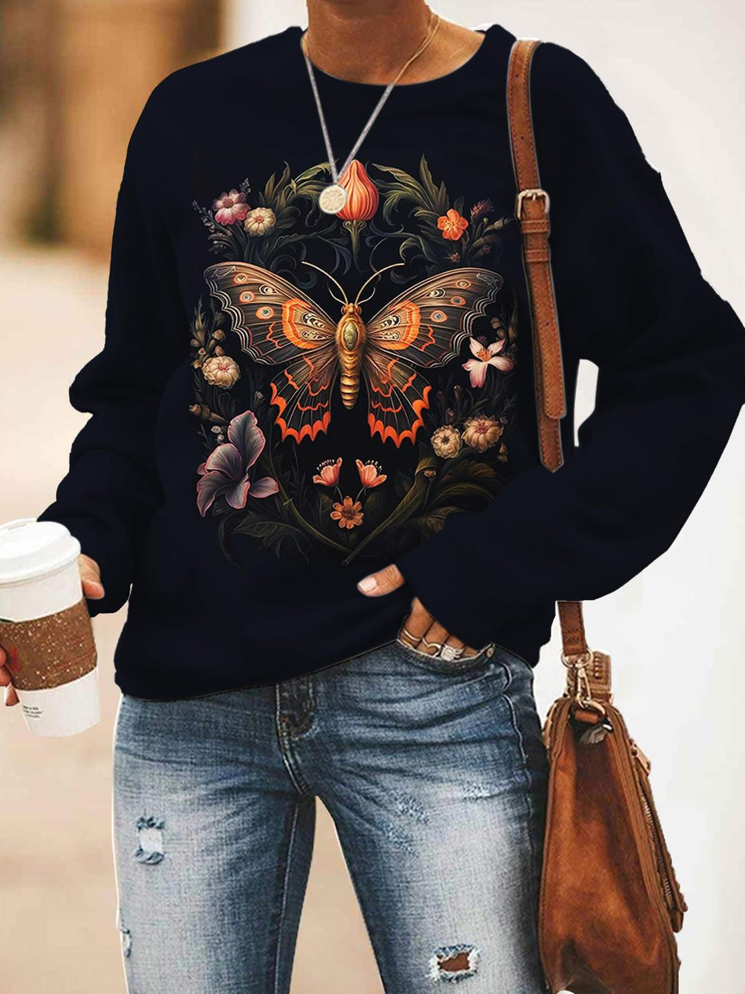Women's Butterfly Print Long Sleeve Top