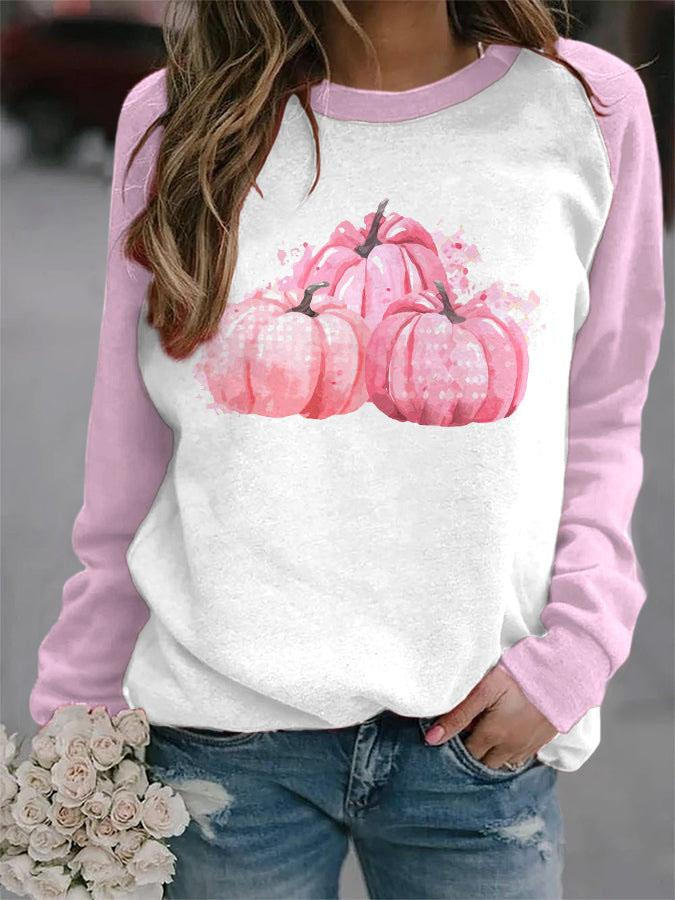 Pink October Halloween Pumpkin Print Top