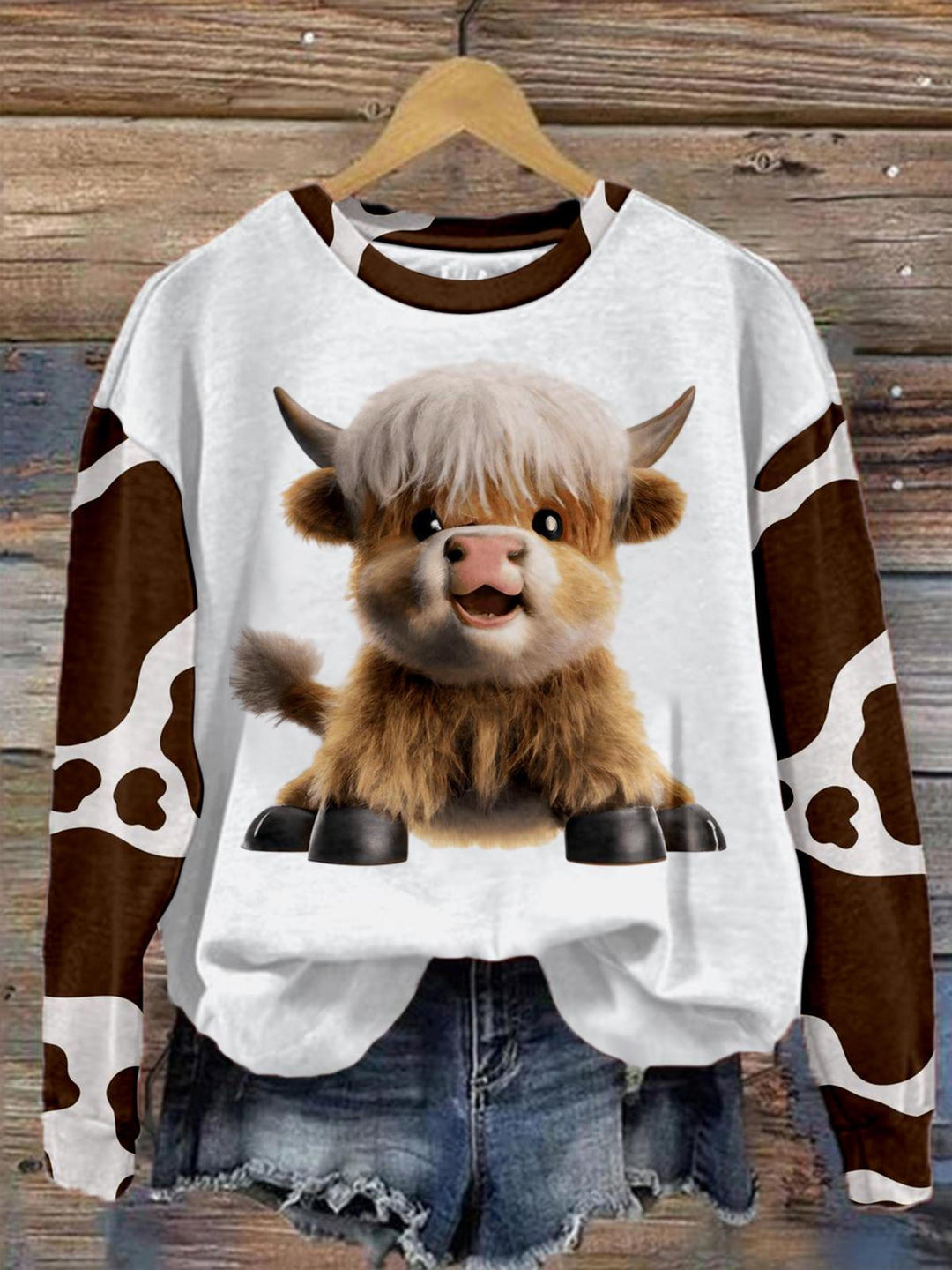 Moooooo Highland Cow Baby Long Sleeve Top