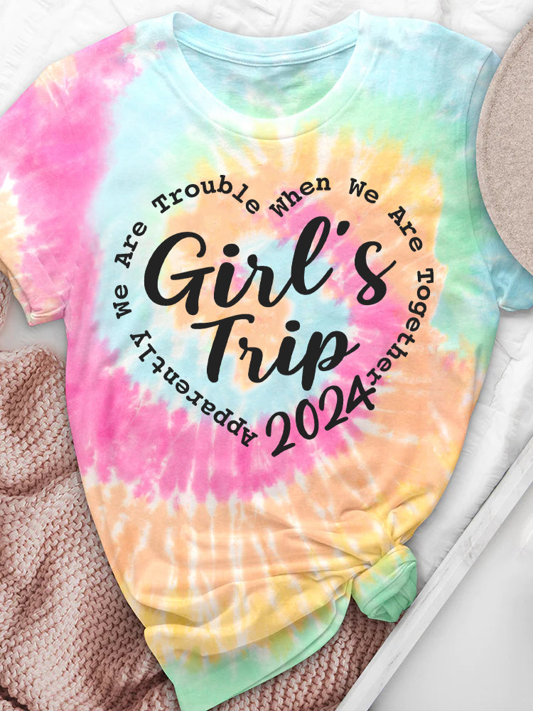 Girls Travel 2024 Tie Dye Print Crew Neck T-Shirt
