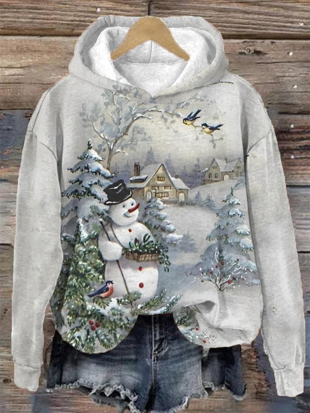 Winter Snowman Printed Hooded Top
