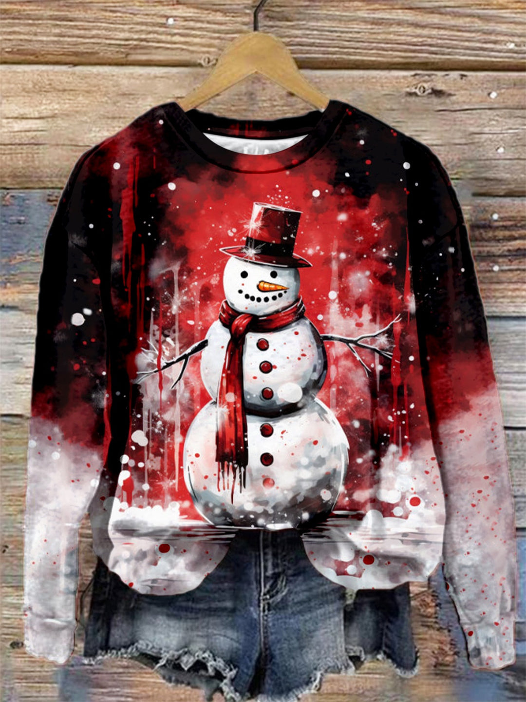 Red Snowman Print Long Sleeve Top
