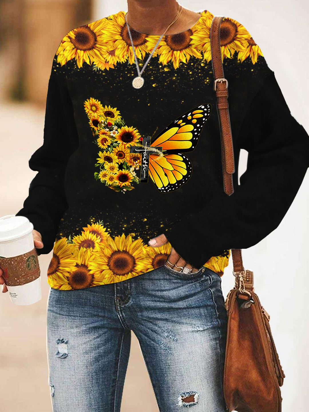 Sunflower Butterfly Faith Print Top
