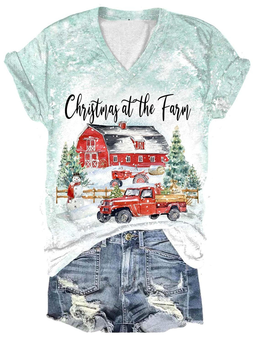 Christmas At The Farm V-Neck T-Shirt