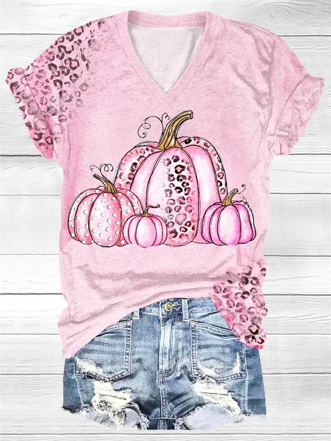 Pink October Halloween Pumpkin V Neck T-Shirt