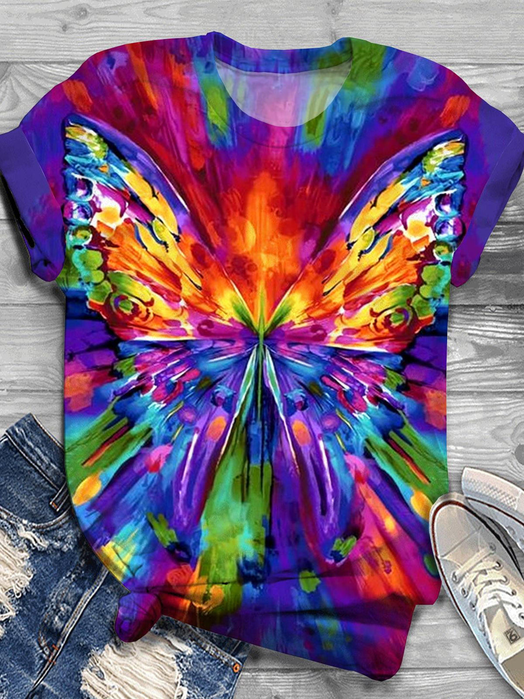 Butterfly Crew Neck Multicolor T-Shirt