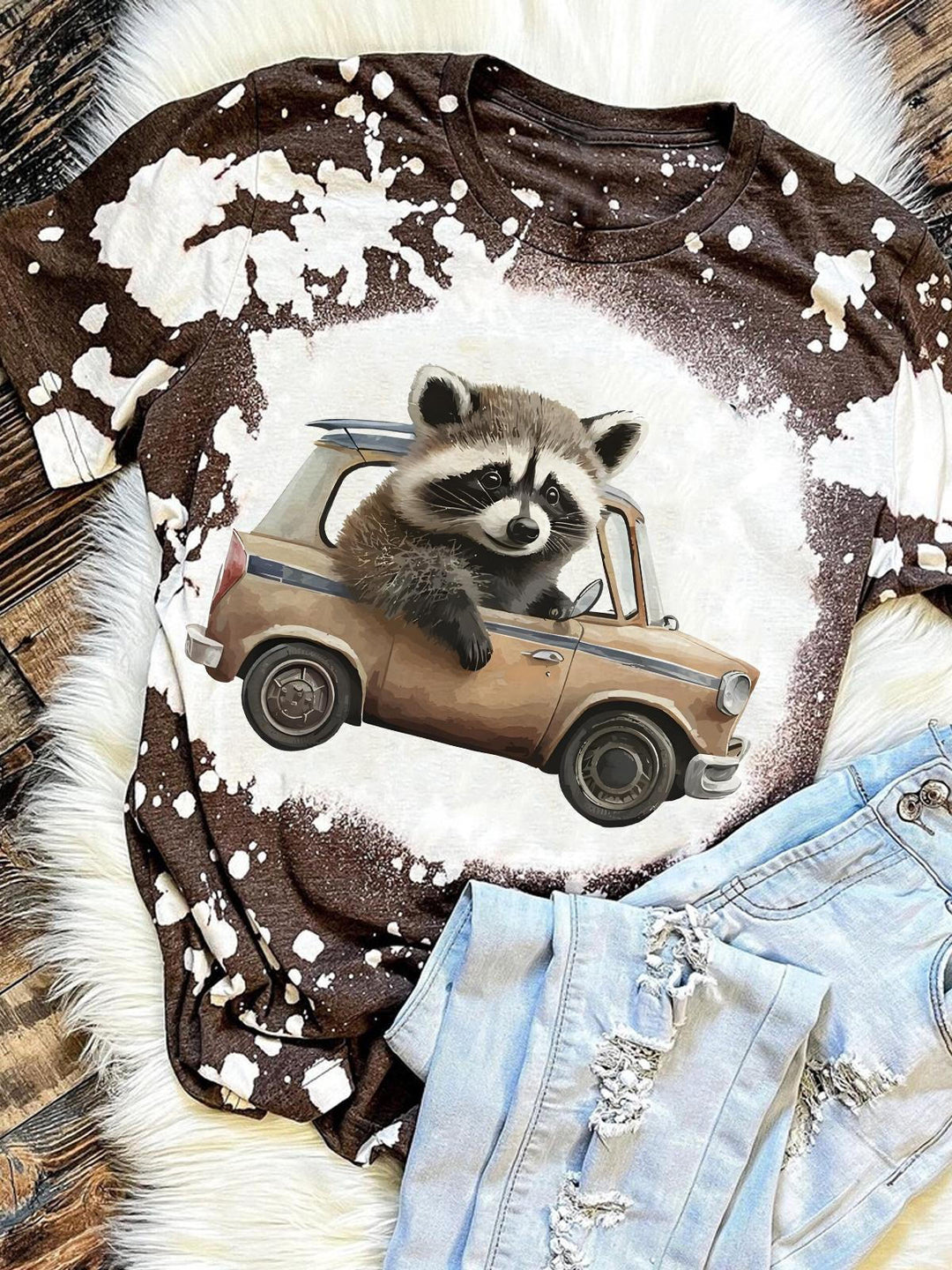 Driving Raccoon Tie Dye T-shirt