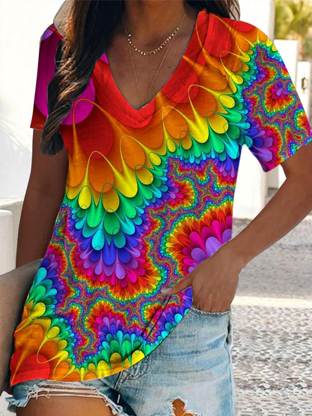 Abstract Tie Dye V Neck T-shirt