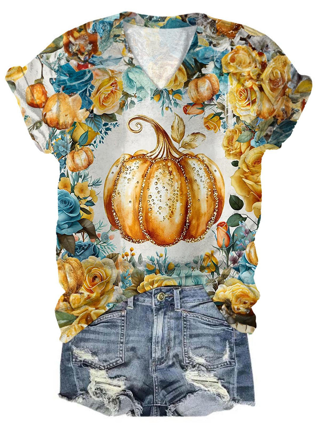 Women's Floral Pumpkin Print Top