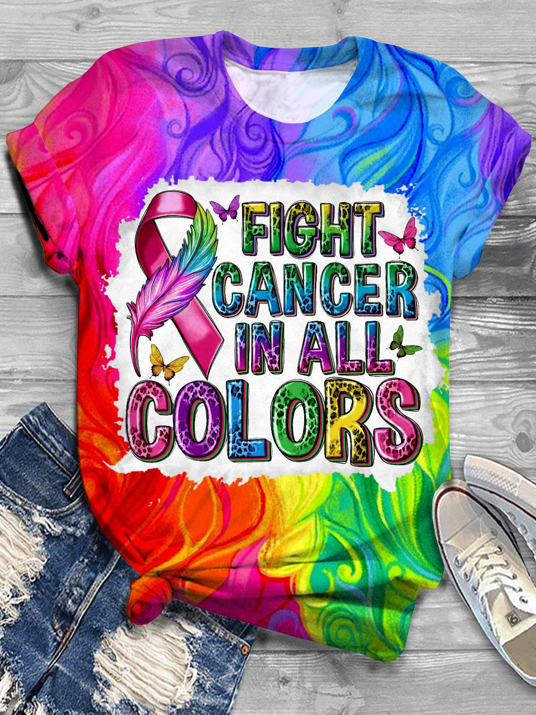 Fight Cancer In All Colors Crew Neck T-shirt