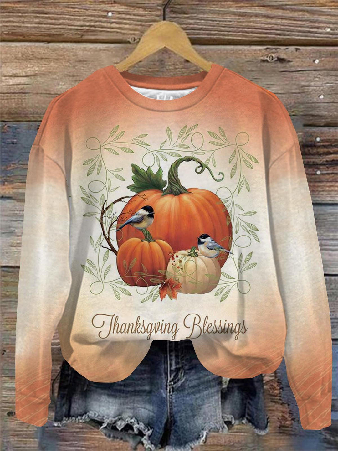 Thanksgiving Blessings Round Neck Long Sleeve Top