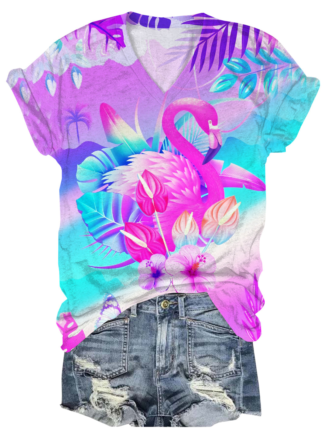Flamingo V-Neck Short Sleeve T-Shirt