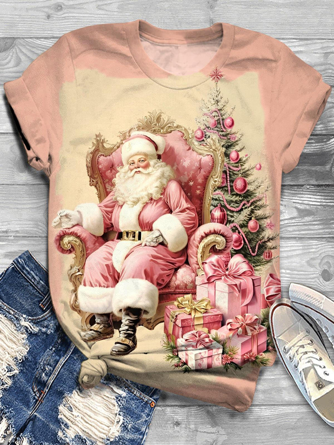 Santa Claus print Crew Neck T-shirt
