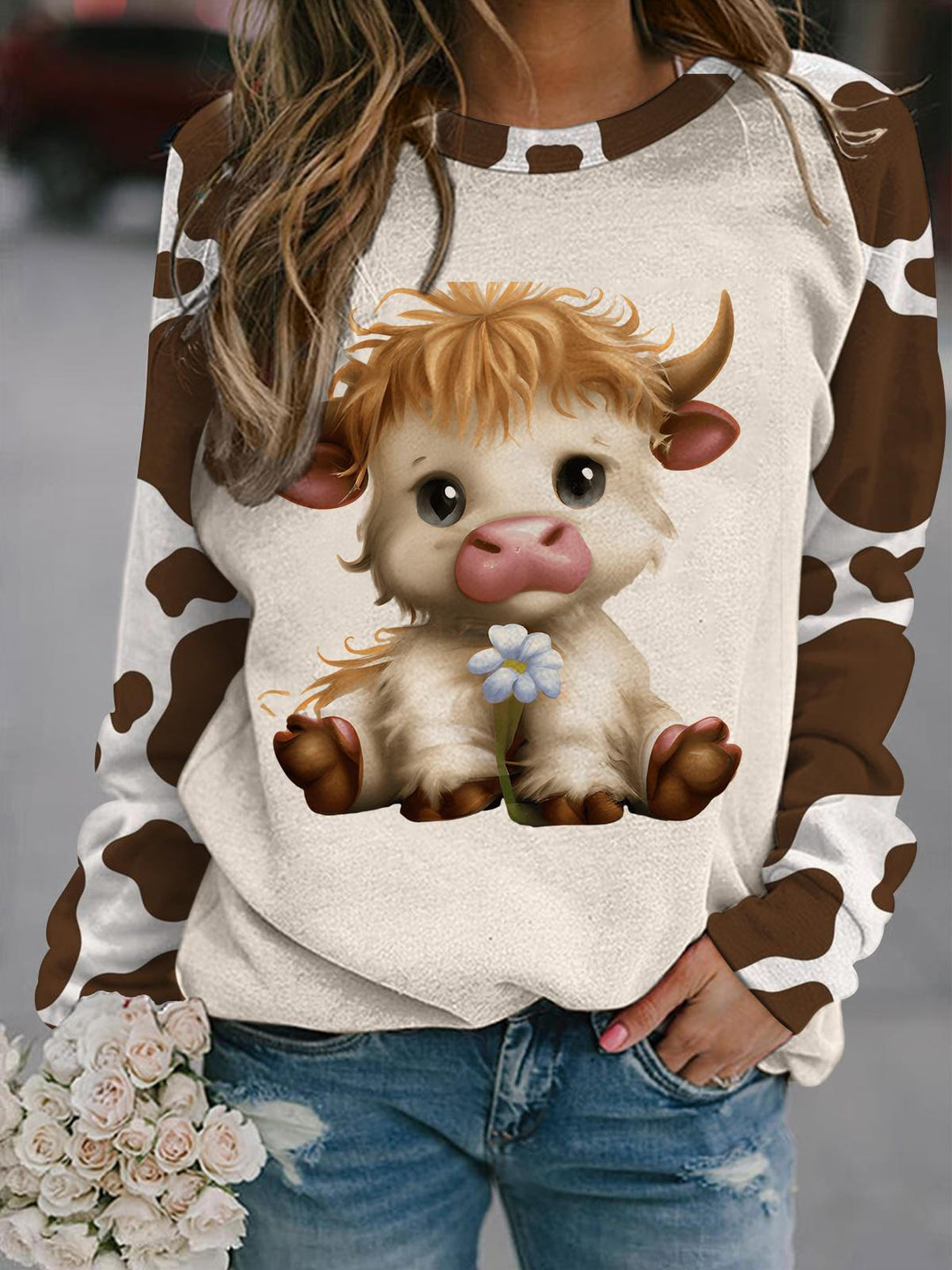 Cute Baby Cow Long Sleeve Casual Top