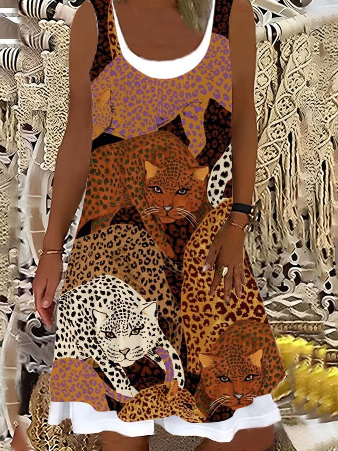 Leopard Vintage Ladies False Two Dress