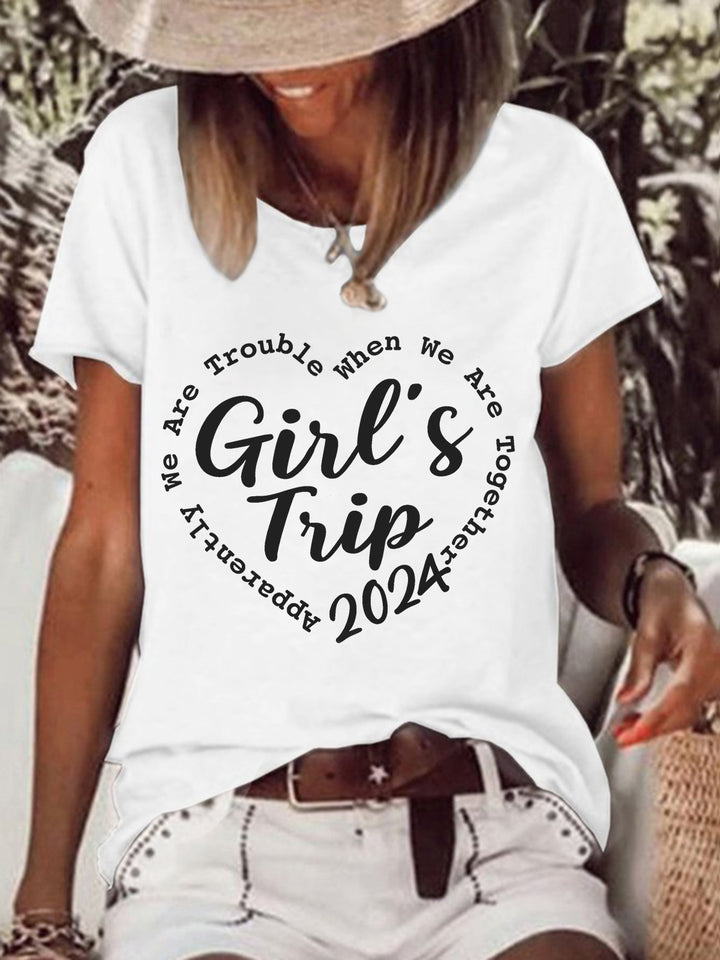 Girls Travel 2024 Printed Casual Short Sleeve T-Shirt